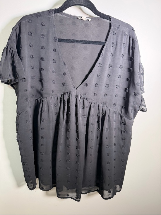 Chic Soul Tops - Chic Soul Black V-Neck Babydoll Blouse Textured Dot
